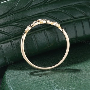 Unique moissanite curved wedding band Vintage yellow gold diamond wedding band Dainty women matching ring Stacking band Promise band image 4
