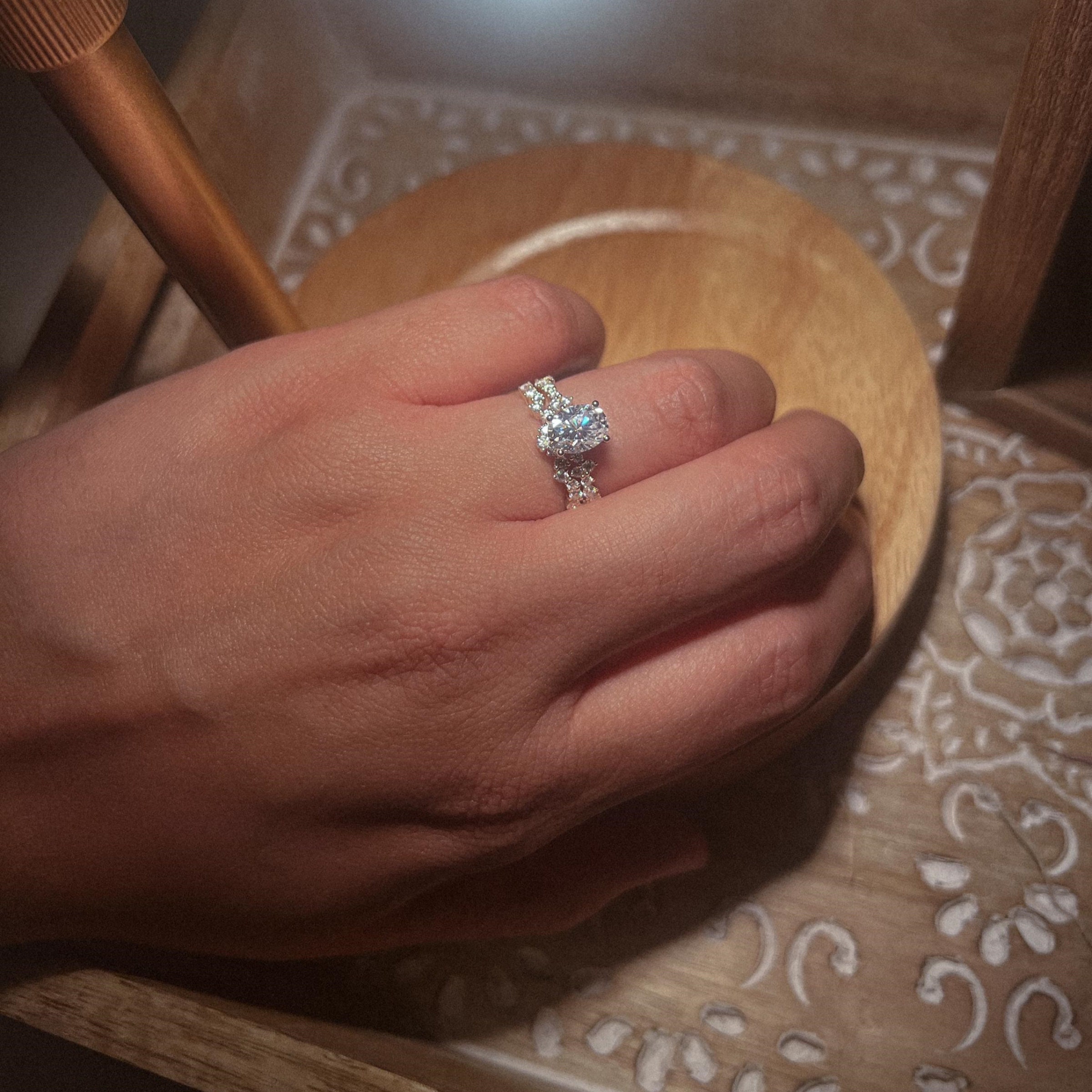 Oval Cut Moissanite Engagement Ring Set Vintage White Gold Bridal Ring ...