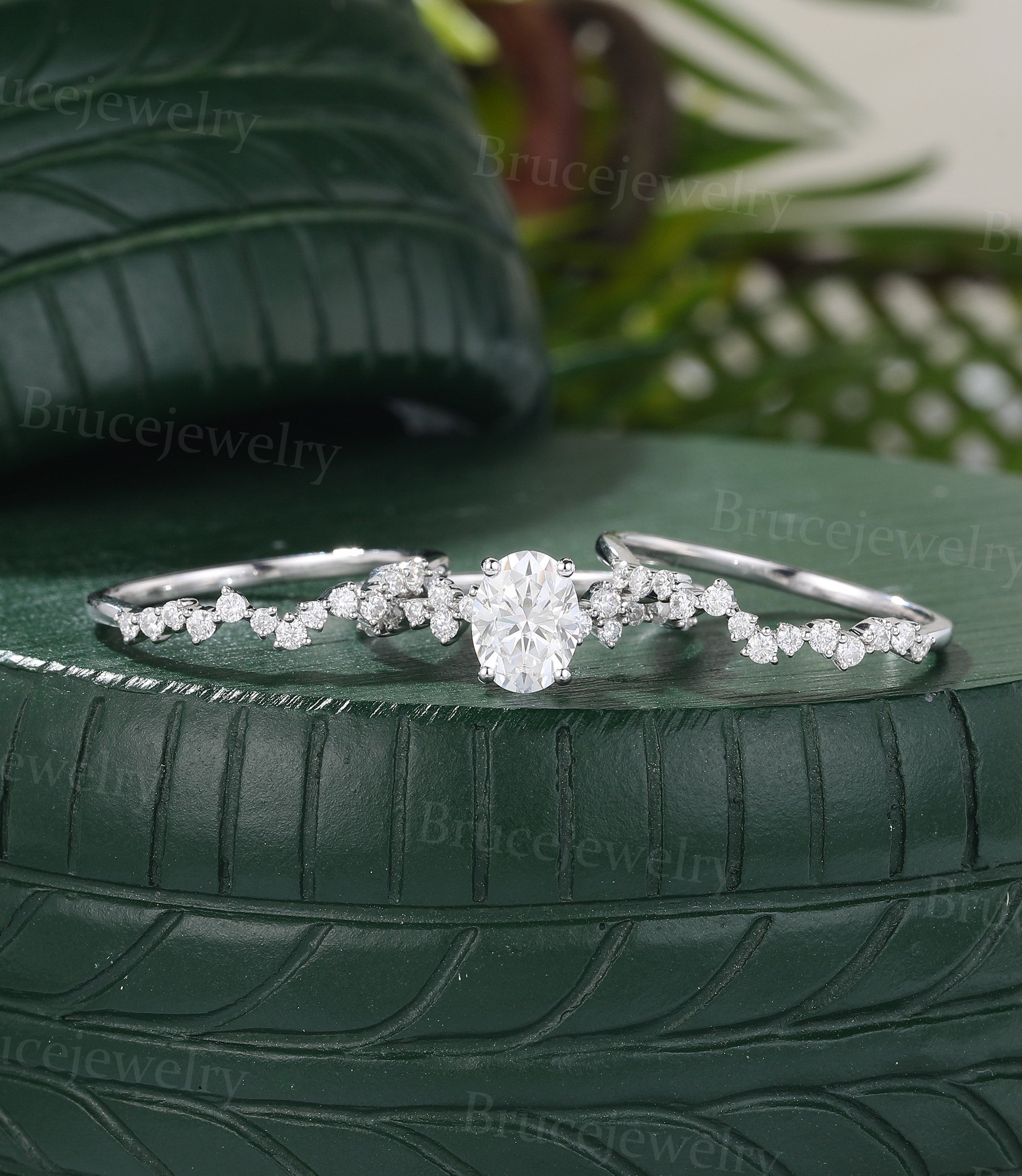 3PCS Oval Cut Moissanite Engagement Ring Set Vintage White Gold Bridal ...