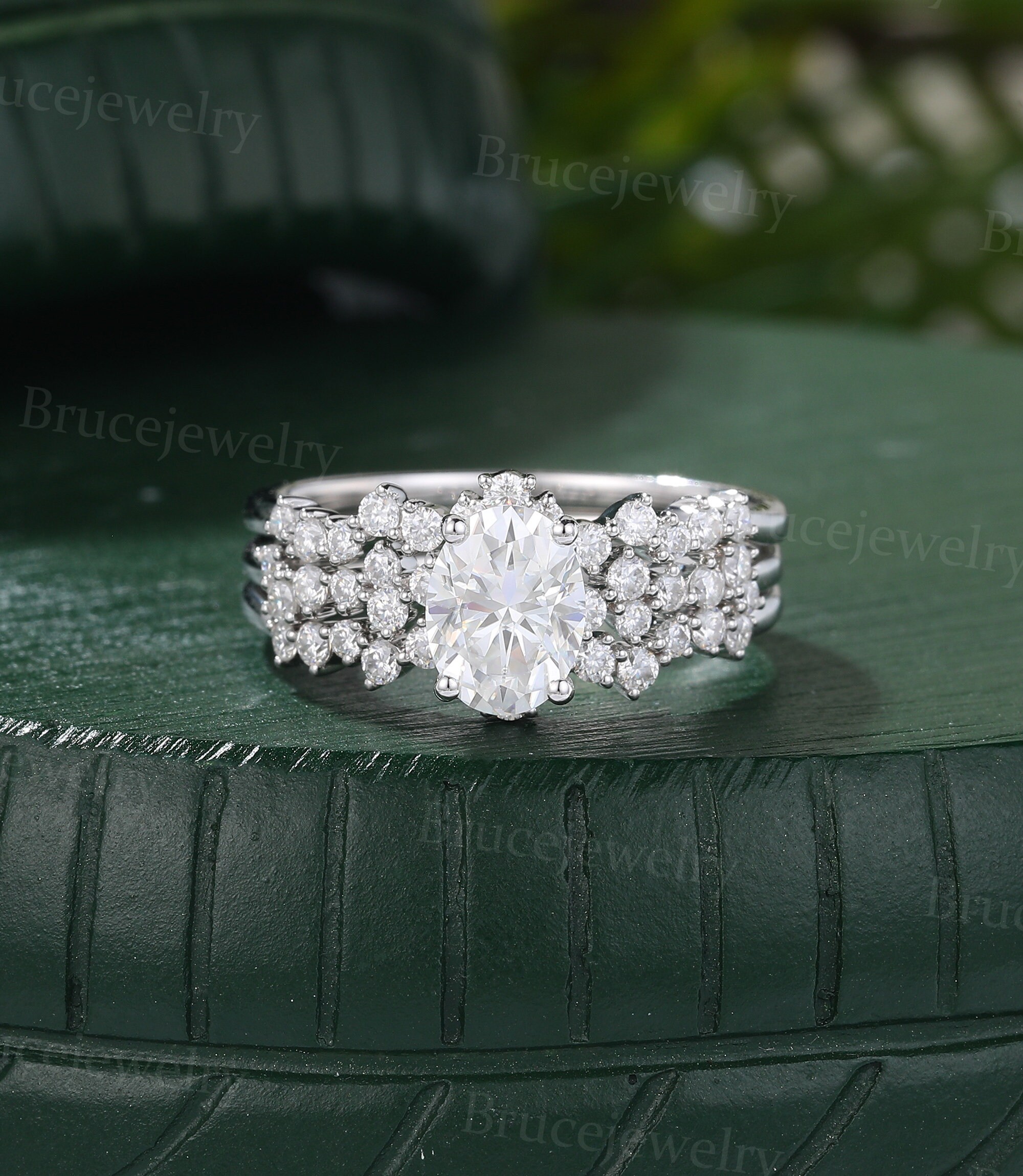 3PCS Oval Cut Moissanite Engagement Ring Set Vintage White Gold Bridal ...