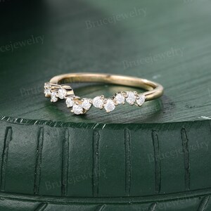 Moissanite Wedding Band Vintage Yellow Gold Curved Wedding Band Unique ...