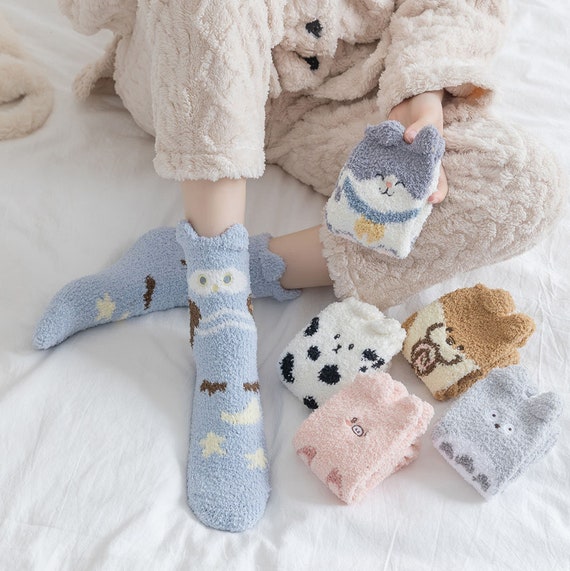 Women Ladies Soft Fluffy Bed Socks Winter Warm Lounge Slipper Fleece Sock  CUTE