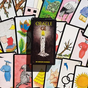 Oracle Gé ancien 1991 – Jeu de cartomancie rare – 61 cartes + notice trilingue – Gérard Barbier