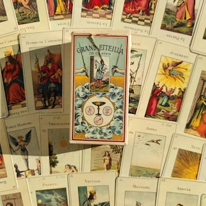 Tarot Egipcio "Grand Etteilla" 1980 - Juego de cartas excepcional - Edición Old Dusserre - Adivinación mística y espiritual - 78 cartas + folleto