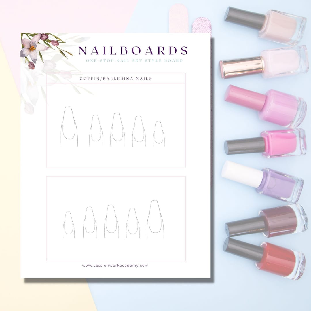 Nail Art Templates Coffin/ballerina Nail Design Template A4