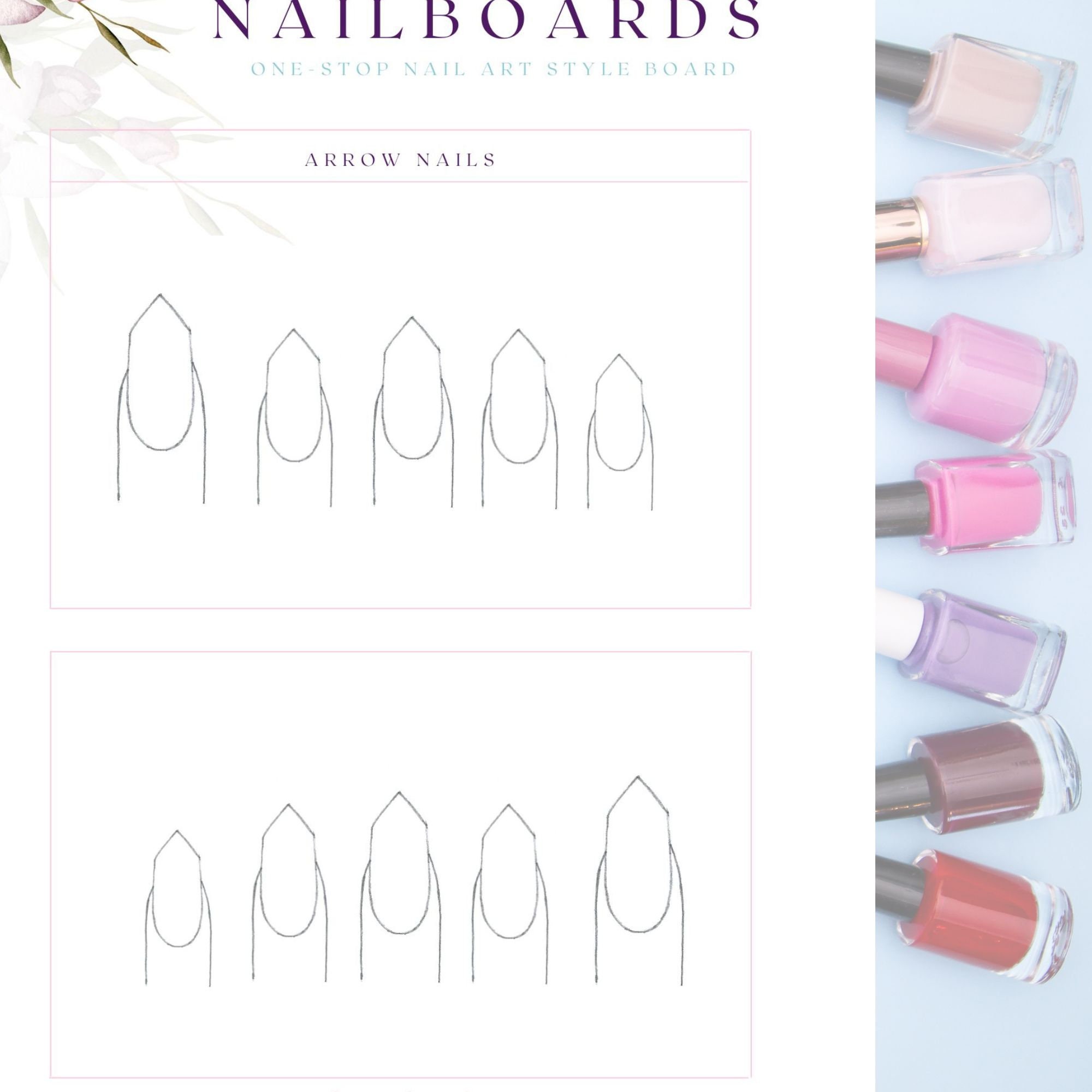 Nail Art Templates: Arrow Nail Design Template | US Letter | Digital