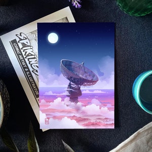 Impressão artística de matriz de satélite com vibrações astronômicas, impressão artística de nuvem de anime para estudo, cartão postal de astronomia