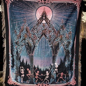 Gothic Dark Academia Style Jacquard Woven Blanket, Spooky Throw Blanket for Cottagecore Home Decor