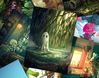 Leafy Fantasy Postcard Set, A6 Art Pack for Home Decor, Gothic Landscape Variety Pack