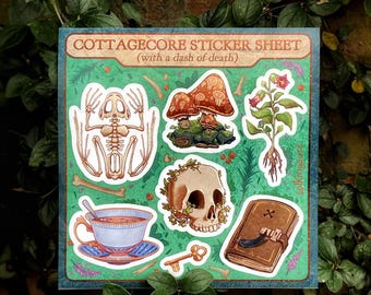 Cottagecore Sticker Sheet, Dark Botanical Gift with Nature Vibes, Waterproof