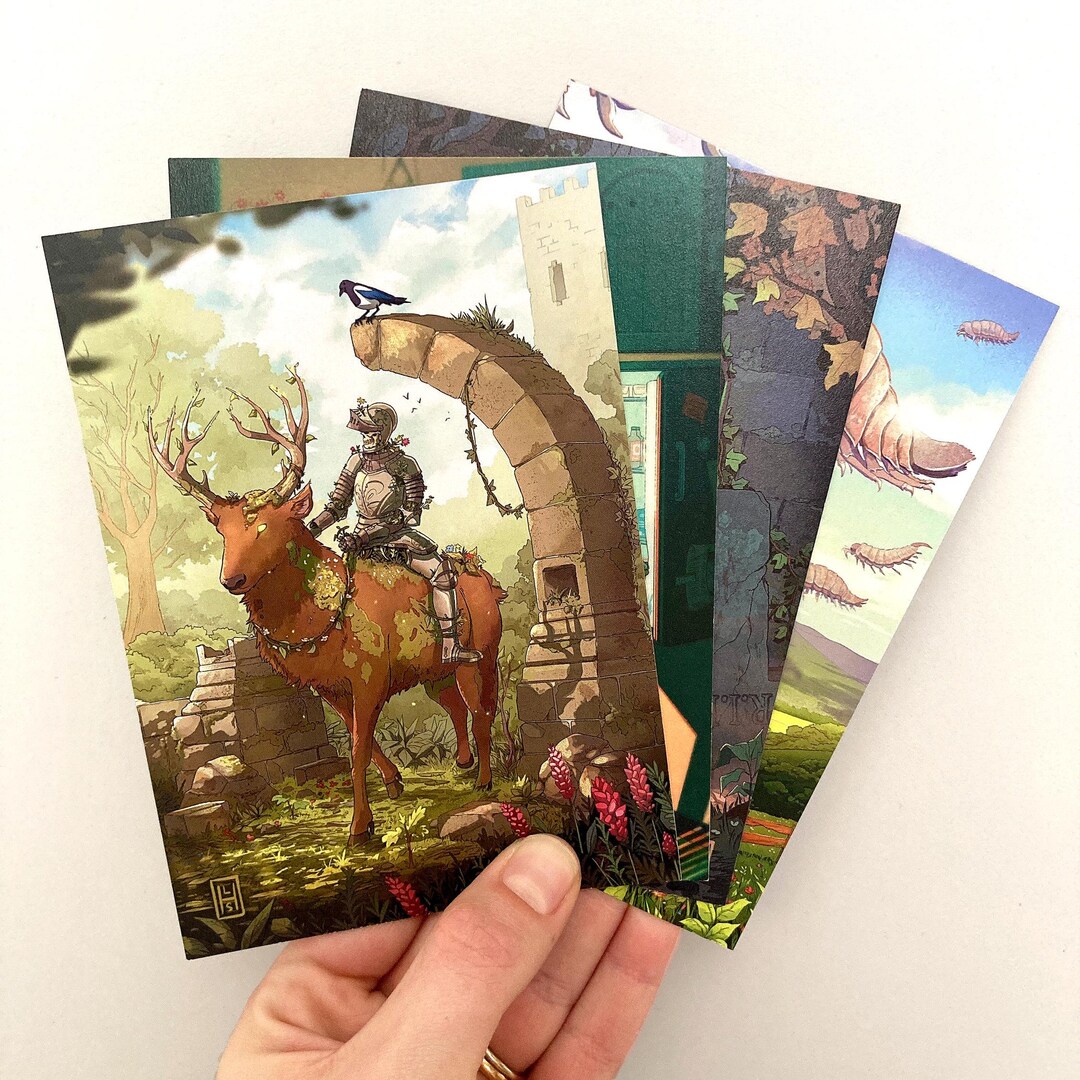 Skeleton Postcard Set 2, Mini Print Bundle, Spooky Prints and Fantasy ...