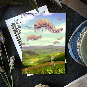Impressão artística de isópode com vibrações de Ghibli, impressão artística de esqueleto de anime para estudo, cartão postal de Nausicaa da natureza