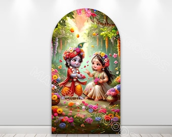 Krishna-thema boog achtergrondhoezen babyshower dubbelzijdige stof chiara hoes