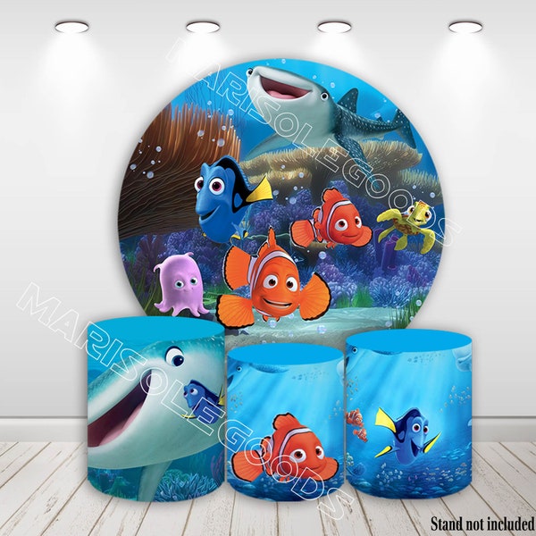 Fisch Nemo Runde Hintergrund Abdeckung Stoff Foto Hintergrund Elastische Zylinder Deckt Geburtstagsfeier Sockelabdeckungen