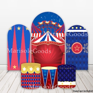 Circus Birthday Arch Backdrop Covers Baby Shower Carnival Party Photo Background Cover Red Blue Gold Chiara Cylinder Fabric Cover