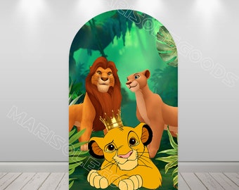 Lion King Simba Arch Backdrop Kids Birthday Fabric Double-Sided Chiara Photo Background Cover Baby Shower Decor Cover