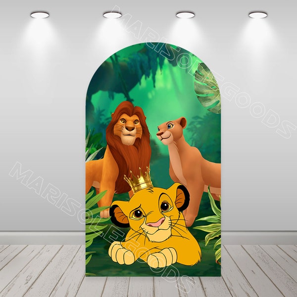 Lion King Simba Arch Backdrop Kids Birthday Fabric Double-Sided Chiara Photo Background Cover Baby Shower Decor Cover