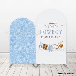 Sfondo per arco "Un piccolo cowboy è in arrivo", per festa di compleanno dei bambini, baby shower, tessuto Chiara, sfondo bifacciale