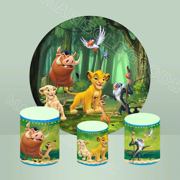 Lion King Round Backdrop Cover Fabric Elastic Cylinders Photo Background Birthday Party Plinth Covers