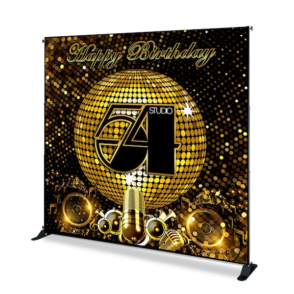 54 Studio Birthday Backdrop Gold and Black Photography Background Happy 40th 50th Birthday Photo Banner Back drop