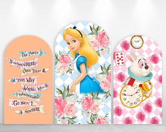 Alice in Wonderland Arch Backdrop Kids Birthday Party Fabric Chiara Double-Sided Photo Backdrop Cover