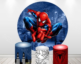 Spiderman Round Backdrop Fabric Elastic Cylinders Covers Photo Background Birthday Party Plinth Covers