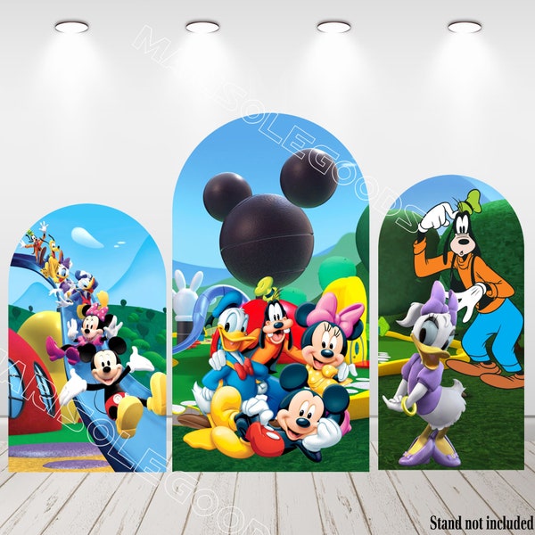 Muis clubhuis boog achtergrond Kids verjaardagsfeestje stof dubbelzijdig Chiara foto achtergrond cover Mickey Mouse clubhuis decor