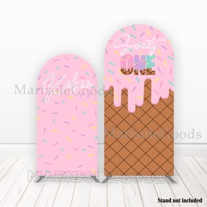 Sweet One Candy toile de fond arche couverture fille 1er anniversaire crème glacée Candy land tissu Chiara fond rose Photo couverture arrière