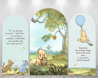 Winnie the Pooh Arch Backdrop Kids Birthday Party Fabric Double-Sided Chiara Photo Backdrop Cover Baby Shower Decor