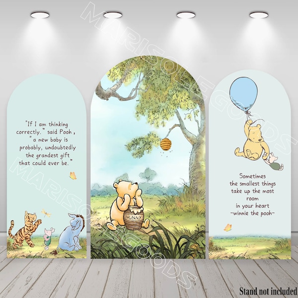 Winnie the Pooh Arch Backdrop Kids Birthday Party Fabric Double-Sided Chiara Photo Backdrop Cover Baby Shower Decor