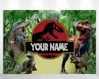 Dinosaur Birthday Photo Backdrop Customize Jurassic Park Photography Background Forest Banner
