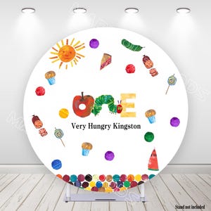 Een zeer hongerige rups Ronde Achtergrond Covers Babyshower Decoratie Feest Custom Polyester Cirkel Foto-achtergrond: