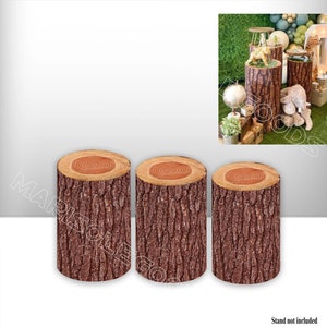 Revêtement de socle cylindrique en bois, revêtements élastiques pour piédestal rond safari dans la jungle, revêtements pour supports en métal