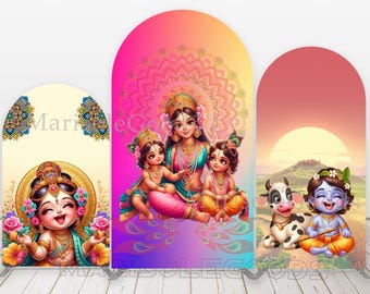 Krishna-thema Stof Boogachtergrondhoezen Yasodha en Krishna Feestdecor Chiara-achtergrondhoes