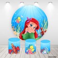 Little Mermaid Round Backdrop Fabric Elastic Cylinders Covers Photo Background Birthday Party Plinth Covers product logo