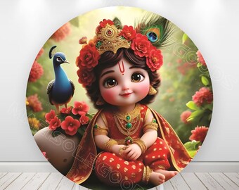 Krishna ronde achtergrondhoes, decoratie verjaardagsfeestje babyshower