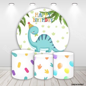 Dinosaurus Verjaardag Ronde achtergrond Hoes Ballonnen Voetafdrukken Stof Fotoachtergrond en cilinders Plint Hoezen