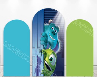 Monsters Sully Mike Arch Backdrop Cover Kids Birthday Fabric Double-Sided Chiara Photo Background Party Decor Cover