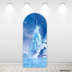 Frozen Snow Mountain Castle Arch Backdrop Cover Princess Fariy Tale Castle Chiara Cover Birthday Polyester Fabric Background Cover