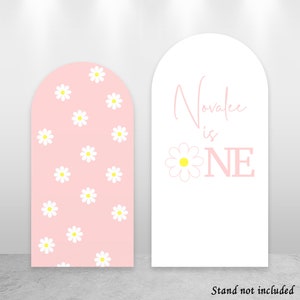 Groovy Theme Covers Custom One Groovy Baby Arched BACKDROP Fiori bianchi Tessuto rosa Chiara Photo Cover