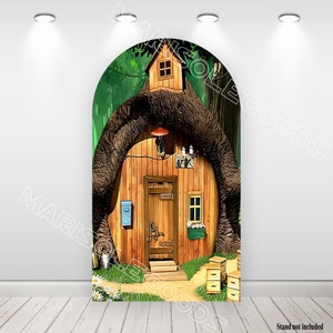 The Bear House Arch Backdrop Cover Tessuto per striscioni fotografici per feste di compleanno per bambini Tessuto bifacciale Chiara
