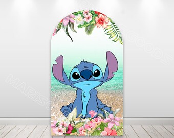 Lilo e Stitch Copertina per fondale ad arco per bambini, compleanno, copertina in tessuto per decorazioni per feste, su entrambi i lati, con foto di Chiara