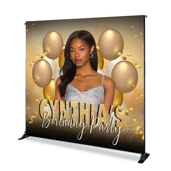 Custom Photo Birthday Backdrop Gold Balloons Photography Background Happy 20th 30th 40th 50th Birthday Photo Banner