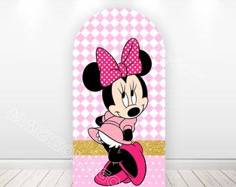 Pink Minnie Arch Backdrop Kids Birthday Party Fabric Double-Sided Chiara Photo Backdrop Cover Minnie Mouse Decor