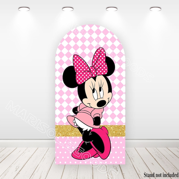 Pink Minnie Arch Backdrop Kids Birthday Party Fabric Double-Sided Chiara Photo Backdrop Cover Minnie Mouse Decor