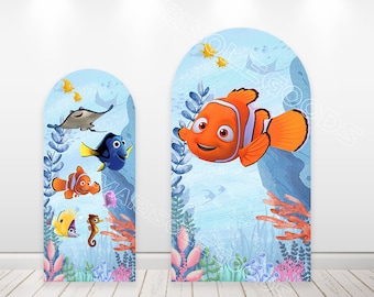 Fish Nemo Arch Photo Backdrop Birthday Party Fabric Double-Sided Chiara Background Cover Underwater Decor