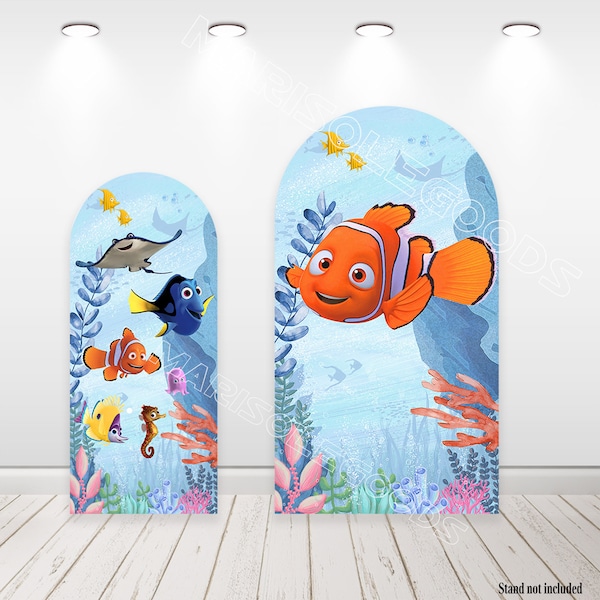 Fish Nemo Arch Photo Backdrop Birthday Party Fabric Double-Sided Chiara Background Cover Underwater Decor