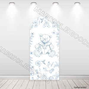Blue Bear Arch Backdrop Covers Teddy Bear Baby Shower Birthday Party Photo Background Cover Copertura in tessuto Chiara bifacciale