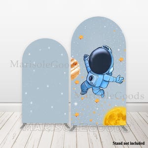 Astronaut Arch Photo Backdrop Cover Dusty Blue Universe Sky Fabric Chiara Backgroud Cover Space Theme Polyester Birthday Decor Cover