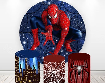 Spiderman Photo toile de fond rond tissu élastique cylindres couvre fête d'anniversaire Photo fond plinthe couvertures